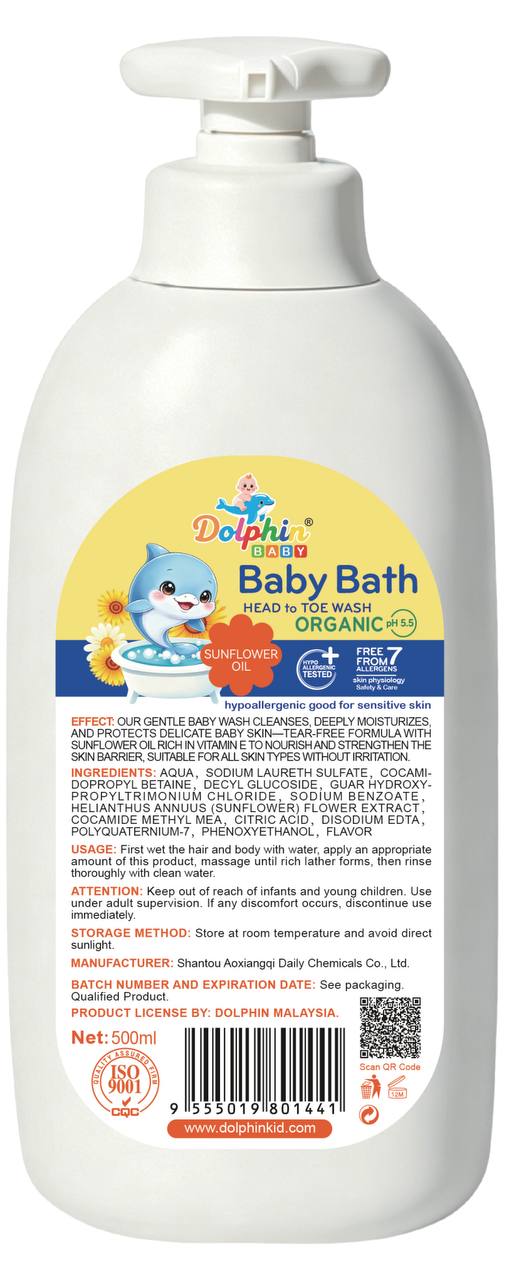 Baby Bath Head to Toe Wash -Sunflower Oil - Organic- 500ml - Image 2